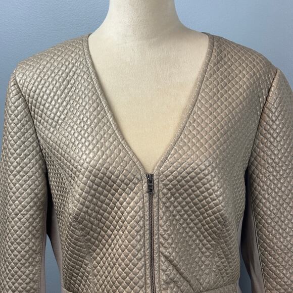 BCBG Maxazria Pearson Diamond Soft Faux Leather Zip Quilted Jacket Peplum Gold - Picture 4 of 8